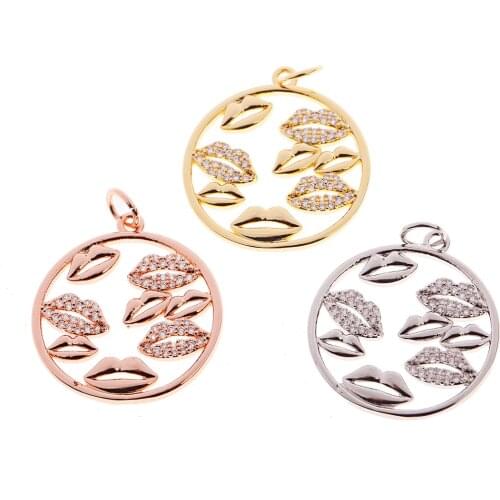 Round Retro Hollow Lip Decoration DIY Pendant Zircon Jewelry Making Material Handmade Bracelet Necklace Lady Jewelry