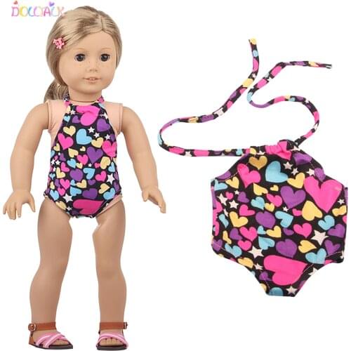 43 Cm New Baby Born Doll Summer Love Heart pattern sling one-piece swim For 18 Inch American Doll For Girl （Only sell clothes