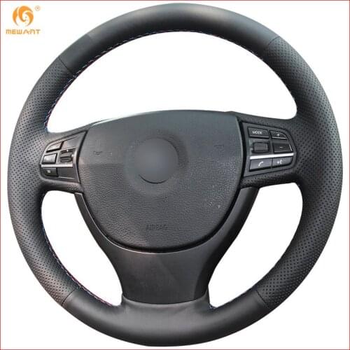 MEWANT Black Artificial Leather Car Steering Wheel Cover for BMW F10 523Li 525Li 2009 730Li 740Li 750Li Interior Accessories