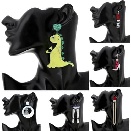 Fashion dinosaur Lipstick Acrylic Pendant Earrings For Women Girls Classic Geometric Charms acetic acid Stud Ear Jewelry Gifts