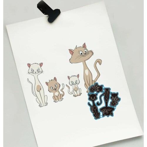 Cartoon Cat Family of Four Carbon Steel Cutting Dies DIY Scrapbooking Photo P15D
