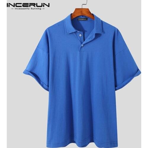 Men Solid Color Shirt Turn Down Collar Short Sleeve Breathable Men Clothing 2021 Summer Streetwear Casual Camisas INCERUN S-5XL