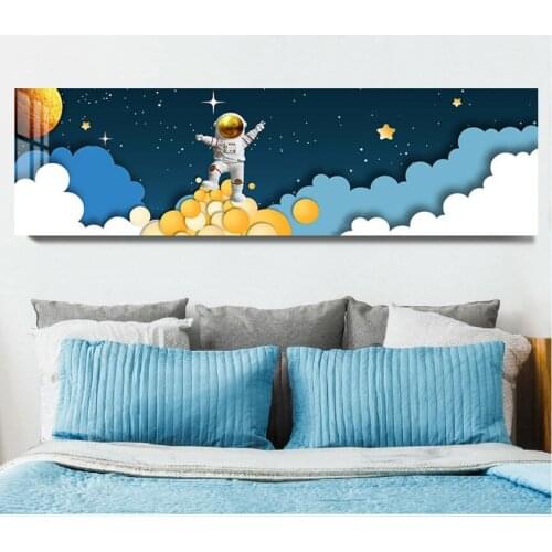 Wall Art Bedroom Bathroom Decor Pictures Wave Astronaut Nebula Space Star Canvas Painting Cartoon Posters For Kids Children Room