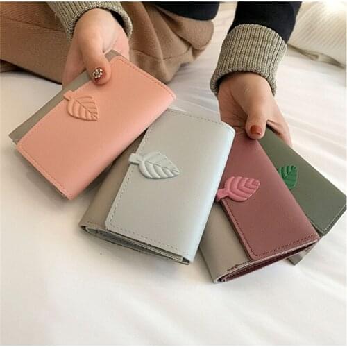 2021 New PU Leather Female Contrast Color Wallet Women Multifunctional Folding Clutch Korean Lady Tree Leaf Coin Card Holder Bag