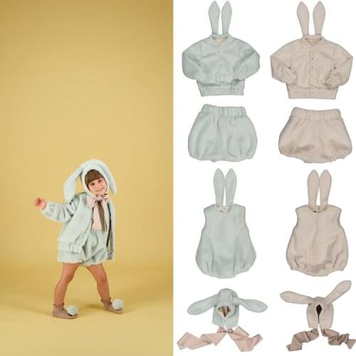 New Autumn Winter Carbon Soldier Girls Clothes Sets Fur Coat Brand Rabbit Ear Pants Overalls Little Baby Boys Costumes for Kids
