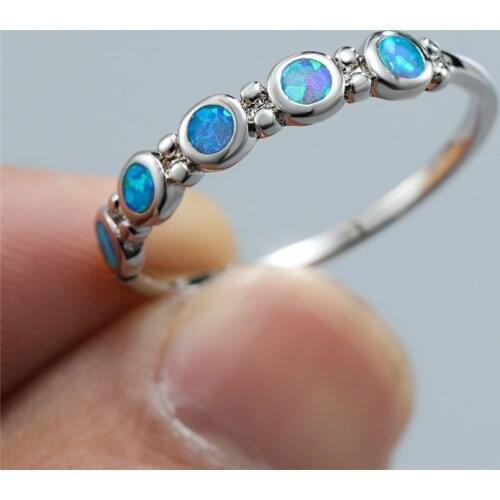 Single Row Blue White Fire Opal Engagement Rings For Women Silver Color Color Birthstone Ring Female Luxury Bridal Jewelry