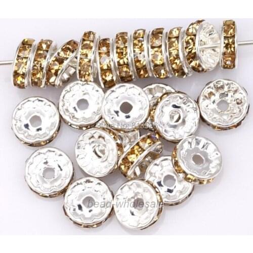 OMH wholesale 50pcs Champagne Color Crystal Rhinestone Spacer Beads for Jewelry Making 10mm