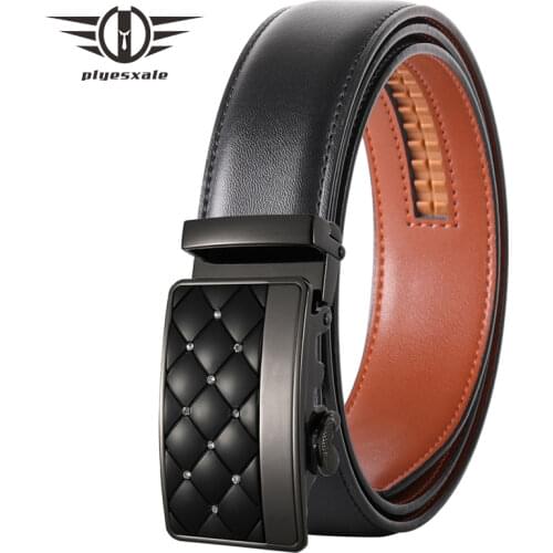 Plyesxale Genuine Leather Dress Belt For Men Jeans Holeless Diamond Plaid Automatic Black Belts Male Casual Formal Cintos B564