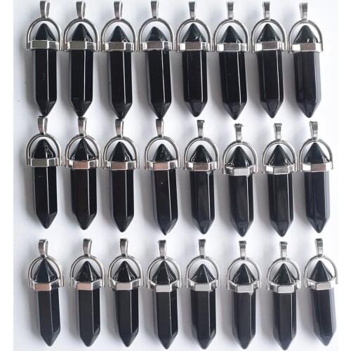 2020 Popular natural black obsidian bullet shape charms point Chakra pendants for jewelry making 24pcs/lot Wholesale free