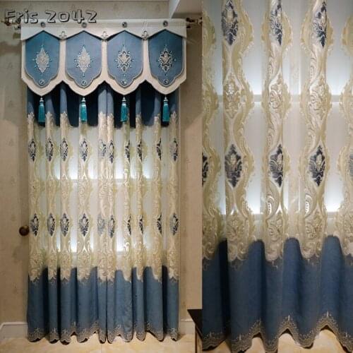 European Style Translucent Water-soluble Embroidered Curtain Finished Custom Curtains for Living Dining Room Bedroom
