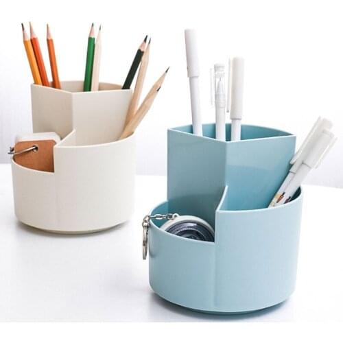 Practical Flexible Stationery Organizer Holder 360 Rotatable Table Pen Holder Stationery Holder 3 Separate Compartments