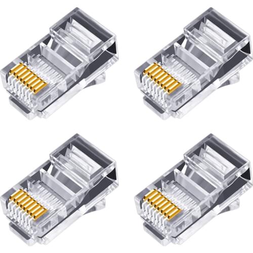 100Pcs RJ45 Connector 6U Gold Plated Pass Through Ethernet Cables Module Plug Network RJ-45 Crystal Heads Cat5 Cat5E