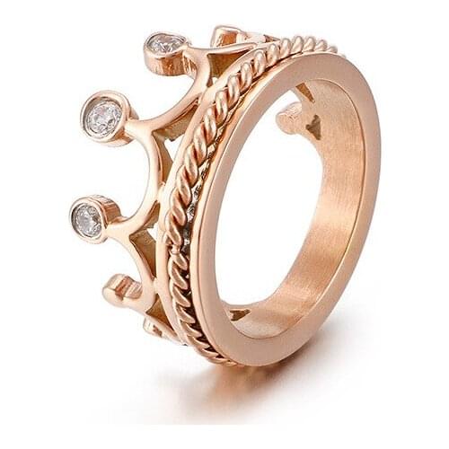 Luxury cz stone rose gold color filled jewelry wedding engagement statement crown rings for women