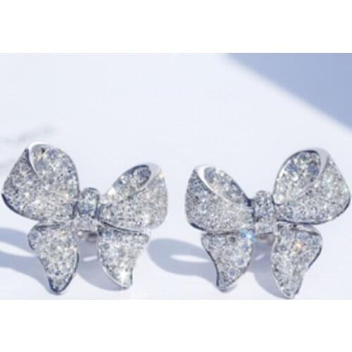 Delicate Silver Color Bow Tie Cubic Zirconia Earrings Crystal Geometric Bowknot Shape Stud Earrings For Women Fashion Jewelry