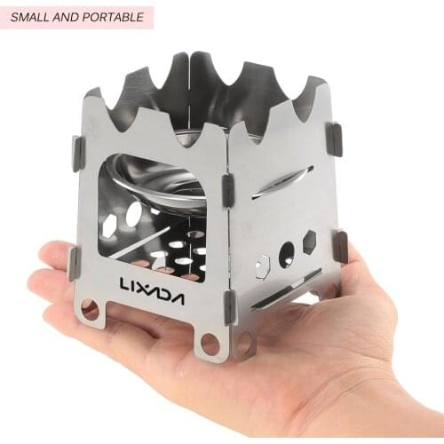 Lixada Folding Wood Stove Outdoor Camping Stove with Alcohol Tray Ultralight Stainless Steel Pocket Burner for Picnic Hiking