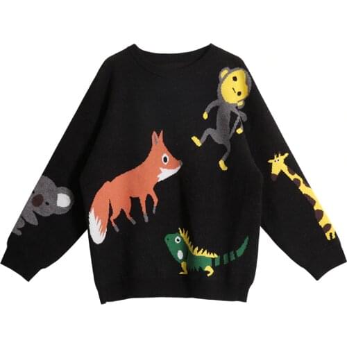 Cartoon Embroidery Sweaters Womens Jumper Pullover Kawaii Long Sleeve O-neck Loose Knitted Sweater Winter 2020 Female Tops