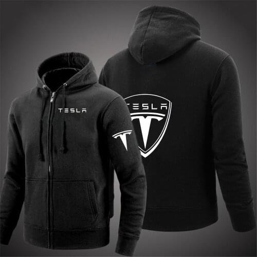 Unisex Autumn Car logo Tesla print zipper men women hoodies jacket casual zip up long sleeve hooded sweatshirts tops