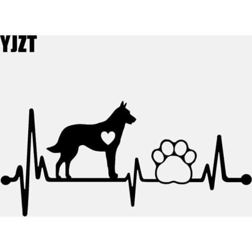 YJZT 15.1CM*6.9CM Belgian Malinois Heartbeat Lifeline Paw Vinyl Decal Black/Silver Car Sticker C22-1048