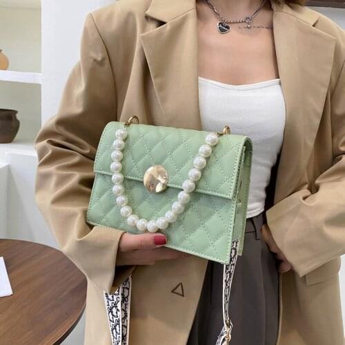 Bag female 2021 small square bag chain shoulder messenger bag pearl cross-body bag fashionable purses designer bags