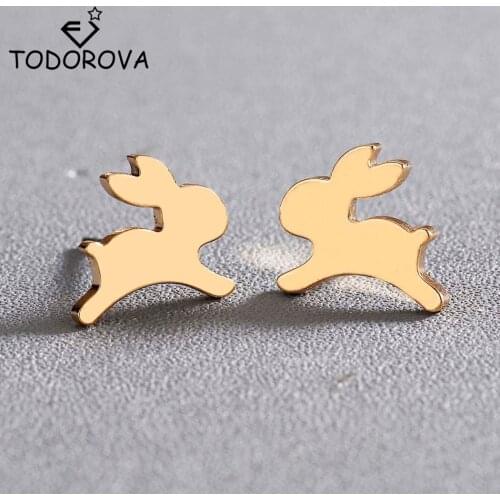Todorova Tiny Rabbit Stud Earrings for Women Children Kids Ear Jewelry Cute Animal Bunny Piercing Earring Post Gifts