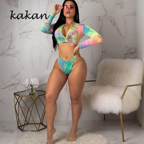 Kakan summer new womens print jumpsuit two-piece suit high-elastic triangle sexy jumpsuit