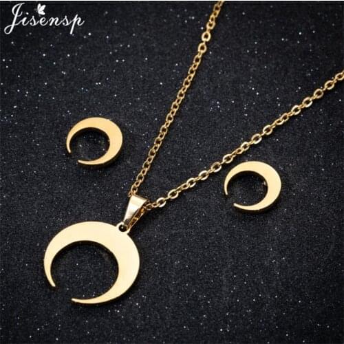 Jisensp Gold Stainless Steel Jewelry Sets Statement Crescent Half Moon Necklace Earrings Set Women Fashion Jewelry Collier Gift