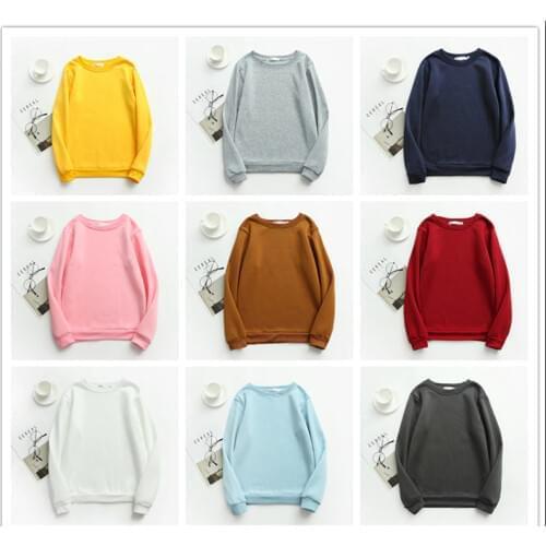 19 Colors M-6XL Plus Size Korean Style Womens Sweatshirts Autumn Round Neck Long Sleeve Pullover Added Velvet Solid Tops
