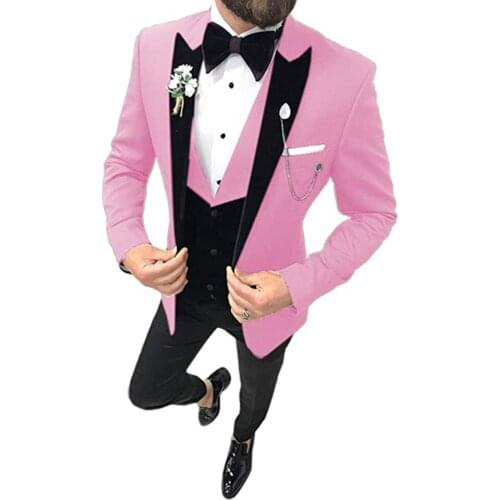 Winter Ropa De Hombre Pink Black Shawl Lapel Wedding Suits For Men Slim Fit Skinnt Formal Blazer Custom Made Smoking Marriage