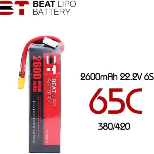 1PCS BT LIPO 2600MAH 22.2V 6S 65C Battery for 380 420 Helicopter