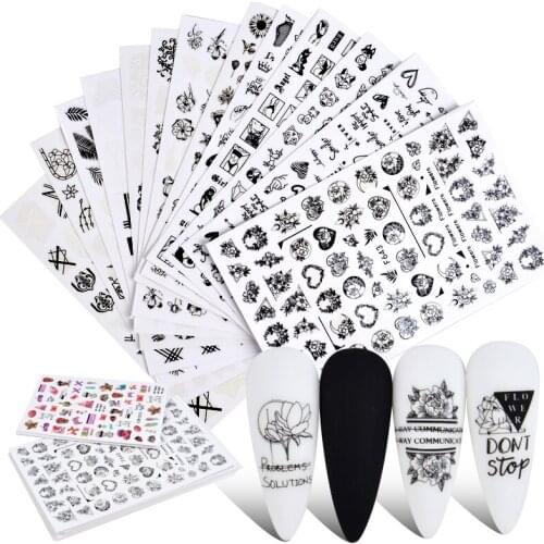 1pcs leaf Flower Nail Stickers Snake Animal Design Black Snake Tattoo Manicure Dragon Nail Decals Slider Water Wraps Tool