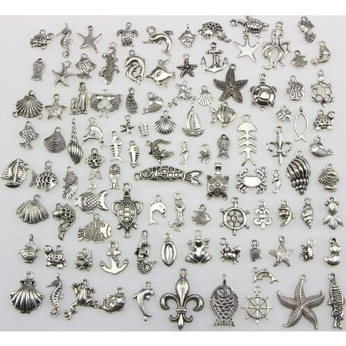 100Pcs Cute Fashion Decorative Alloy Marine Life Shape Mixed Pendant Charms DIY Toys Gifts Necklace Bracelet Making Crafting