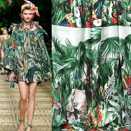 110x150cm High Definition Elephant Flamingo Animal Digital Printing Imitate Silk Satin Fabric For Woman Dress Blouse DIY Sewing