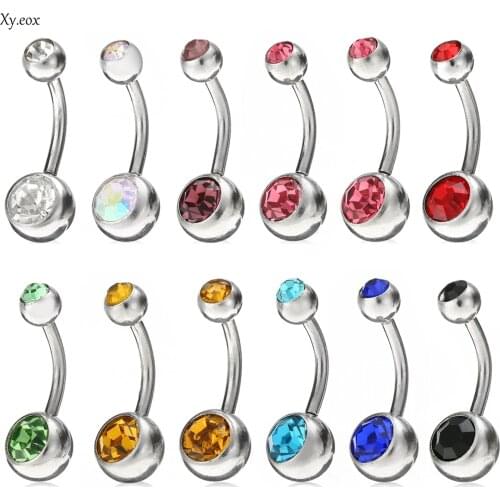 12Pcs Navel Ring 14G Belly Button Stainless Steel Rhinestone Piercing Jewelry