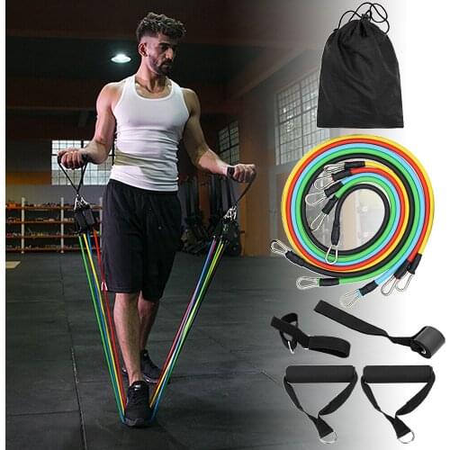 13pcs Resistance Bands Fitness Exercise Tube Bands Jump Rope Door Anchor Ankle Straps Cushioned Handles 8-Shaped Resistance Band