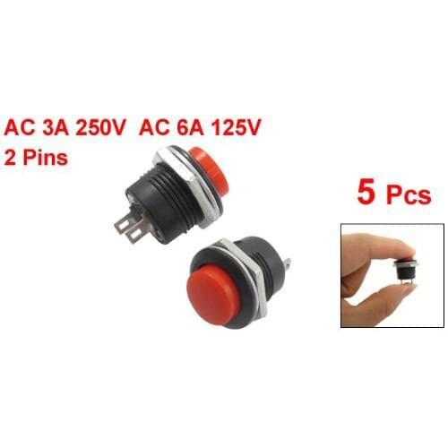 5 x Momentary SPST NO Red Round Cap Push Button Switch AC 6A/125V 3A/250V