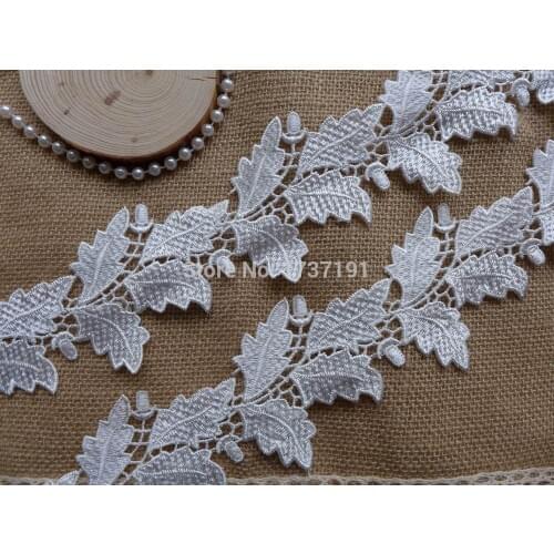 5 Yards Lace Trim Venice Lace Applique in White with Leaves Trim for Bridal, Headbands, Sashes, Sewing, Crafts
