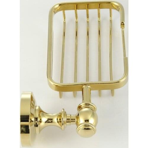 Bathroom Accessory Luxury Polished Gold Color Brass Wall Mounted Bathroom Soap Basket Dish Holder mba162