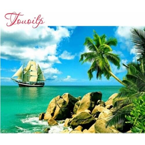 Diamant broderie vente voilier bricolage point de croix diamant peinture paysage strass plein carré travail manuel mosaïque mer