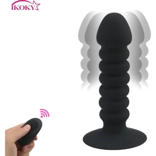 IKOKY Anal Plug Prostate Massager Vibrator Silicone Bead Dildo Vibrator Sex Toys For Men Remote Control Suction Cup Butt Plug