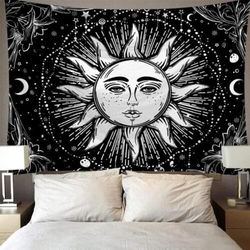 White Black Sun Moon Tapestry Mandala Wall Hanging Celestial Wall Tapestry Hippie Tapestry Wall Carpets Dorm Decor Bohemian Psyc