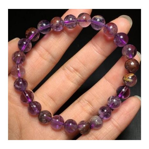Free shipping 7-7.7mm Natural Purple AmethystGhost Quartz Crystal Beads Stretch Bracelet AAA