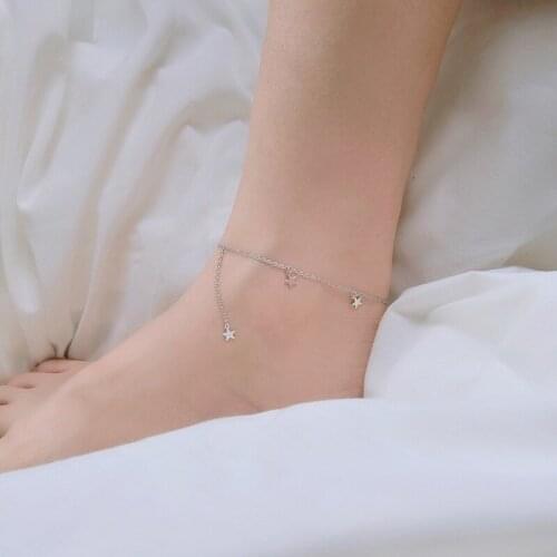 925 Sterling Silver Anklets Exquisite Small Pentagram Pendant Anklets for Women Simple Fashion Summer Holiday Bohemian Jewelry