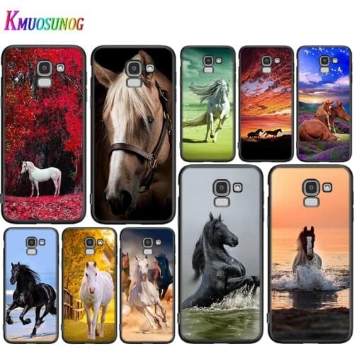Black Cover Running Horse Animal for Samsung Galaxy J8 J7 Duo J6 J5 Prime J4 Plus J3 J2 Core 2018 2017 2016 Phone Case