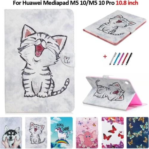 Tablet Case For Huawei Mediapad M5 10 Pro Case Kawaii Unicorn Cat Puppy Wallet Leather Case For Huawei MediaPad M5 10.8 inch