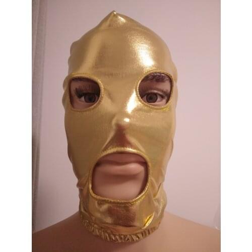Adult unisex Zentai Costumes Party Accessories Halloween gold Masks Cosplay Costumes Shiny Metallic Mask open eyes mouth