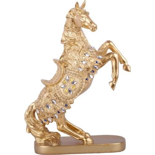 EUROPE RESIN GOLD HORSE STATUE ORNAMENT CREATIVE GOLD LUCKY PRANCING HORSE FIGURINES CRAFTS HOME DECOR ACCESSORIES BUSINESS GIFT