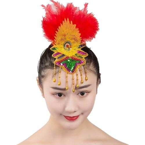 Feather Dance Headdress Performance Floral Headpiece Stage Performance Square Sequined Floral Accessories