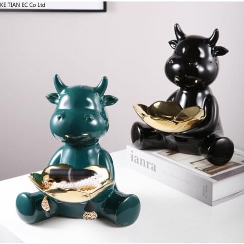 Ceramic Calf Storage Tray Creative Animal Piggy Bank Ornaments Home Jewelry Cosmetics Fruit Storage Tray Home Decoration Gifts