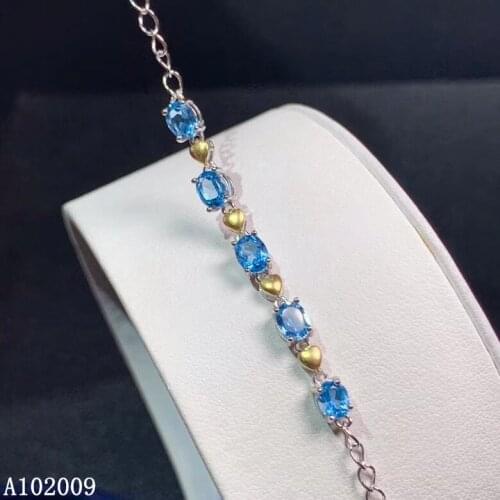 KJJEAXCMY fine jewelry 925 sterling silver inlaid natural blue topaz bracelet luxury girl hand bracelet support test
