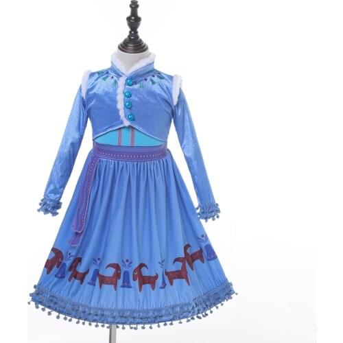 Anna Clothing Sets Dress Elsa Costume Vintage Kids Clothes for Girls Blue Childrens Long Sleeve Spring Autumn Winter Prom